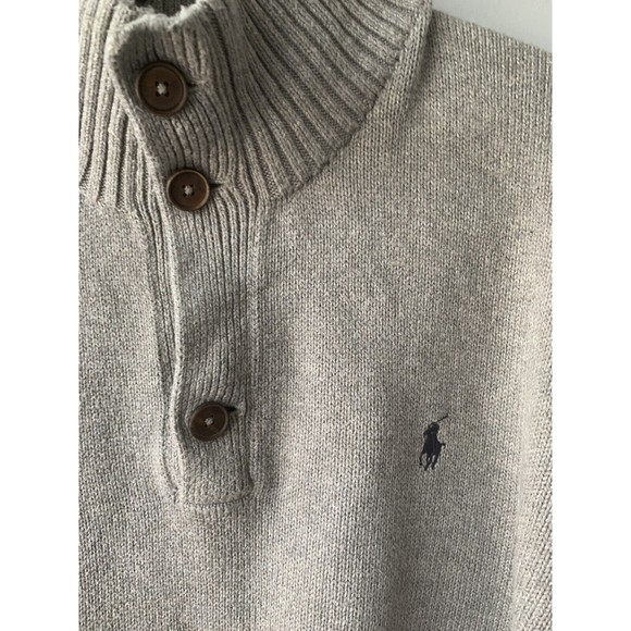Ralph Lauren Gray XXL Turtleneck Sweater Heavy Knit Cotton Button Long Sleeve - Picture 4 of 4